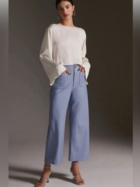 Anthropologie Maeve The Colette Faux Leather Blue Cropped Wide Leg Pants 30